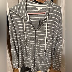 Maurices Gray and White Striped Hoodie Jacket